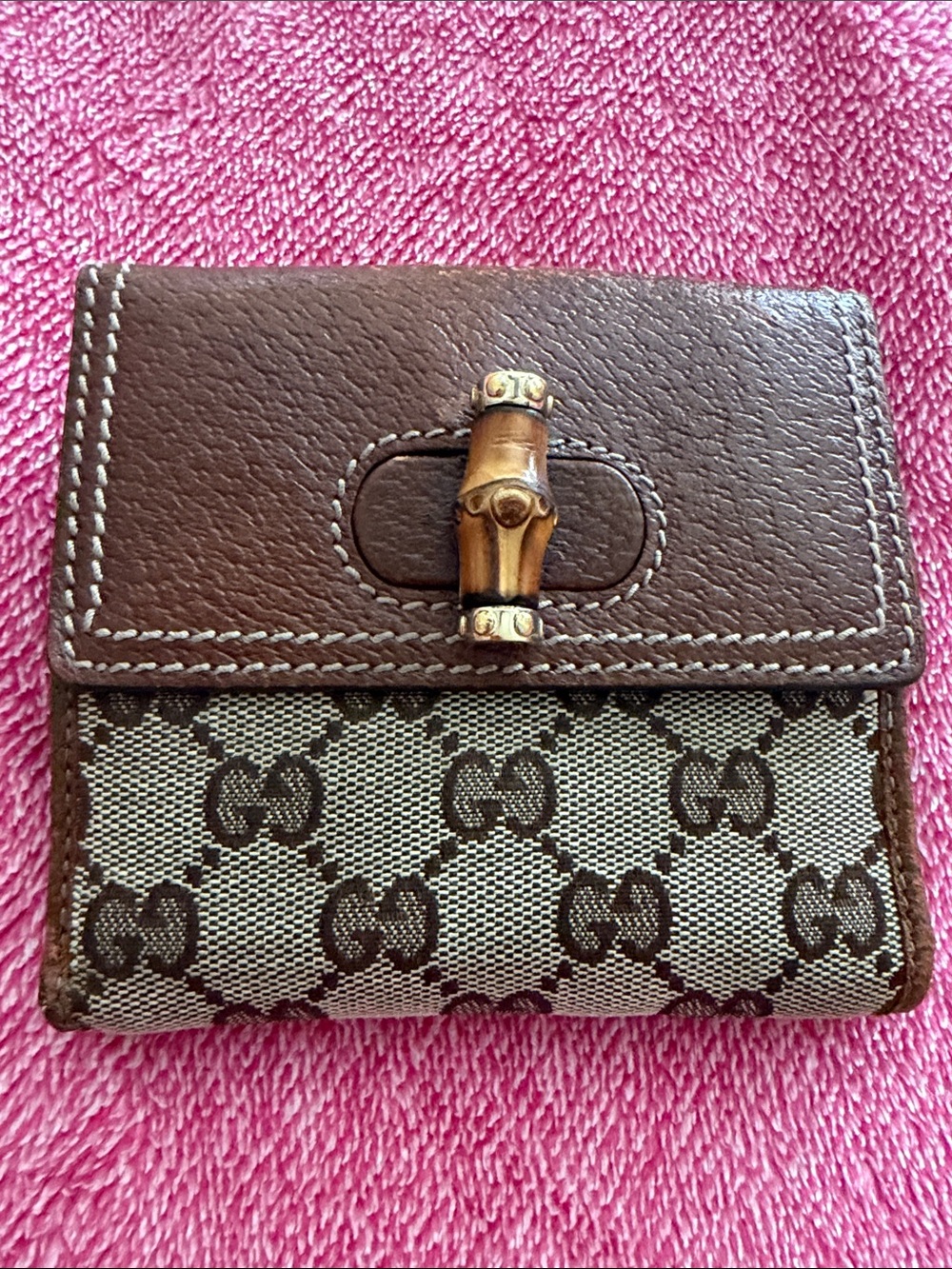Gucci Brown/Tan GG Canvas Bamboo Trim Crossbody
